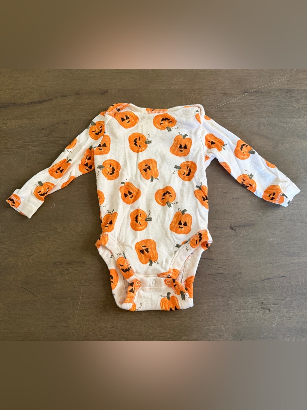 Old Navy Baby Halloween Pumpkin Long-Sleeve One-Piece Bodysuit - White & Orange